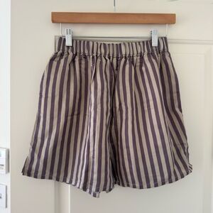High-Waist Striped Women's Shorts — Purple/Beige